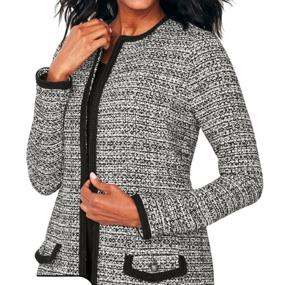 Talbots NWT Textured Tweed Sweater Jacket Black White Size 1Xp - Picture 5 of 11